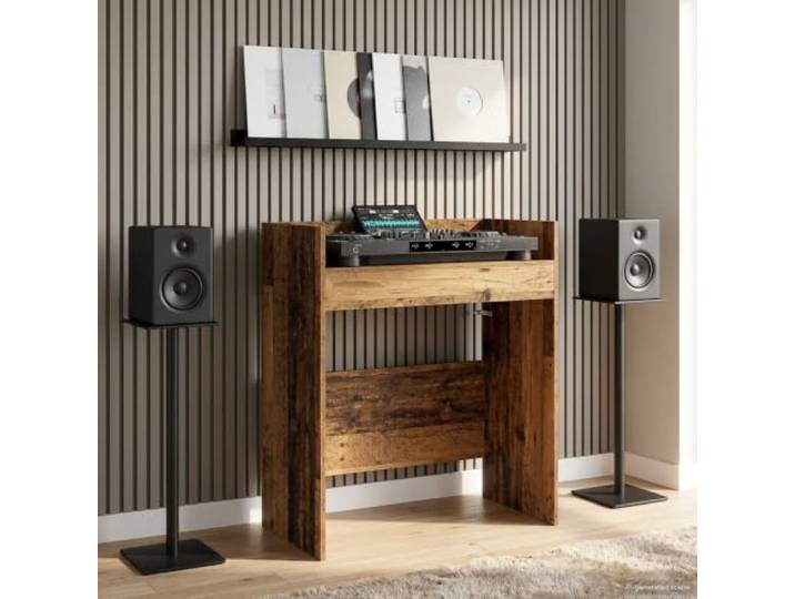 KQWQERT DJ-Tisch Arbeitsplatz für Musiker, Holzwerkstoff, Braun, 82x45x102 Stabile U-Form, Vibrationsdämpfende Konstruktion, Für digitale Setups
