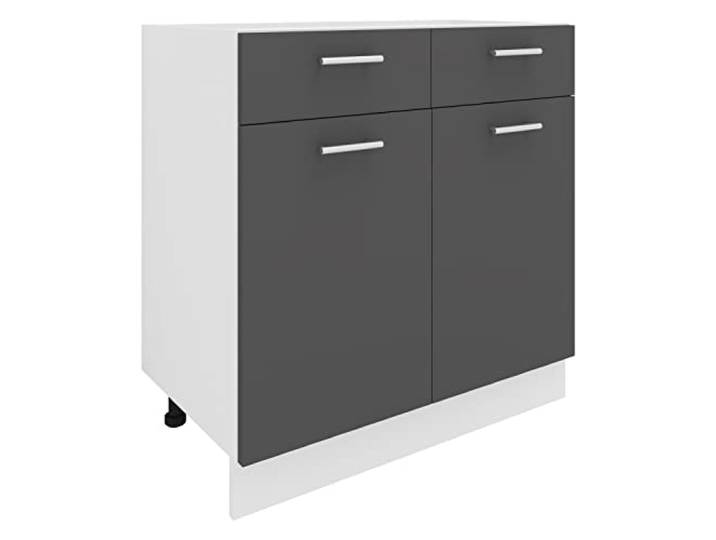 VCM Küchenmöbel Unterschrank Weiß/Anthrazit 80x46x82 cm 2 Türen Serie Esilo Stauraum für Töpfe und Vorräte - Küchenzeile - Für Haushalte - Pflegeleichte Holzwerkstoffoberfläche