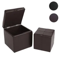 2er Set Hocker Sitzwürfel Sitzhocker Aufbewahrungsbox Onex, Leder + Kunstleder, 45x44x44cm FSC®-zertifiziert ~ braun