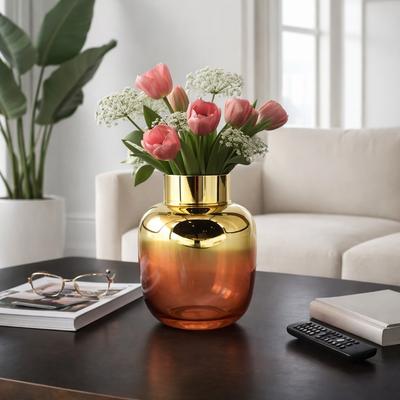 Sagebrook Home Glass Metallic Vase -Pink and Gold Flower Vase