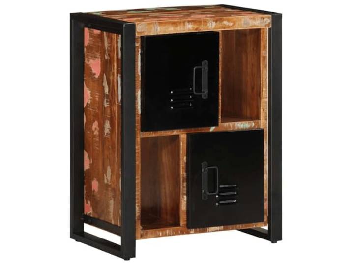 Kaorsrow Sideboard Mehrfarbig 55x35x70 cm Massivholz Anrichte Kompakter Holzschrank mit Türen für Wohnzimmer und Flur, einzigartiges Altholz-Design mit stabilem Eisengestell.