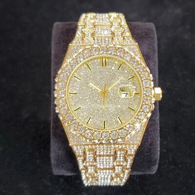 Inspire Select UNIGUET DA04 Iced Out Gold Diamond Men's Luxury Quartz Watch Stainless Steel Hip Hop Style golden
