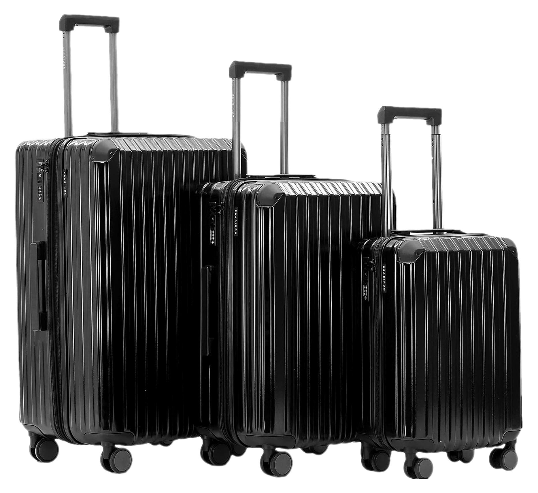 M816 TSA-Schloss, Dehnungsfuge, Teleskopgriff, Reisekoffer mit 4 Rollen, Hartschale, Große 76cm-Mitte 65cm-Kabinentrolley 55cm, 3er Kofferset, Schwarz