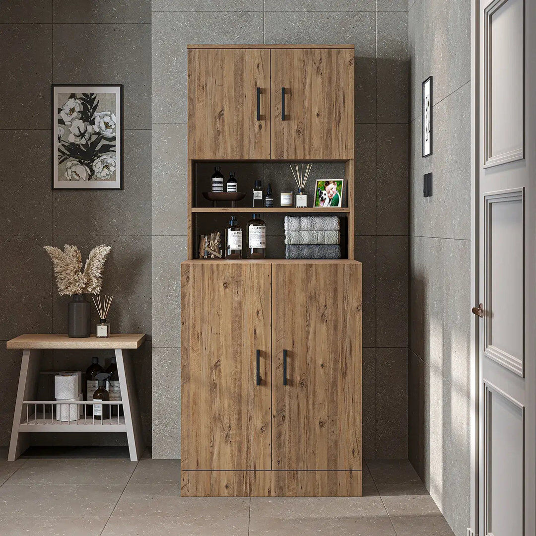 Isabelline Atria Washing Machine Cabinet with Double Doors, Oak 180cm H X 70cm W X 69cm D