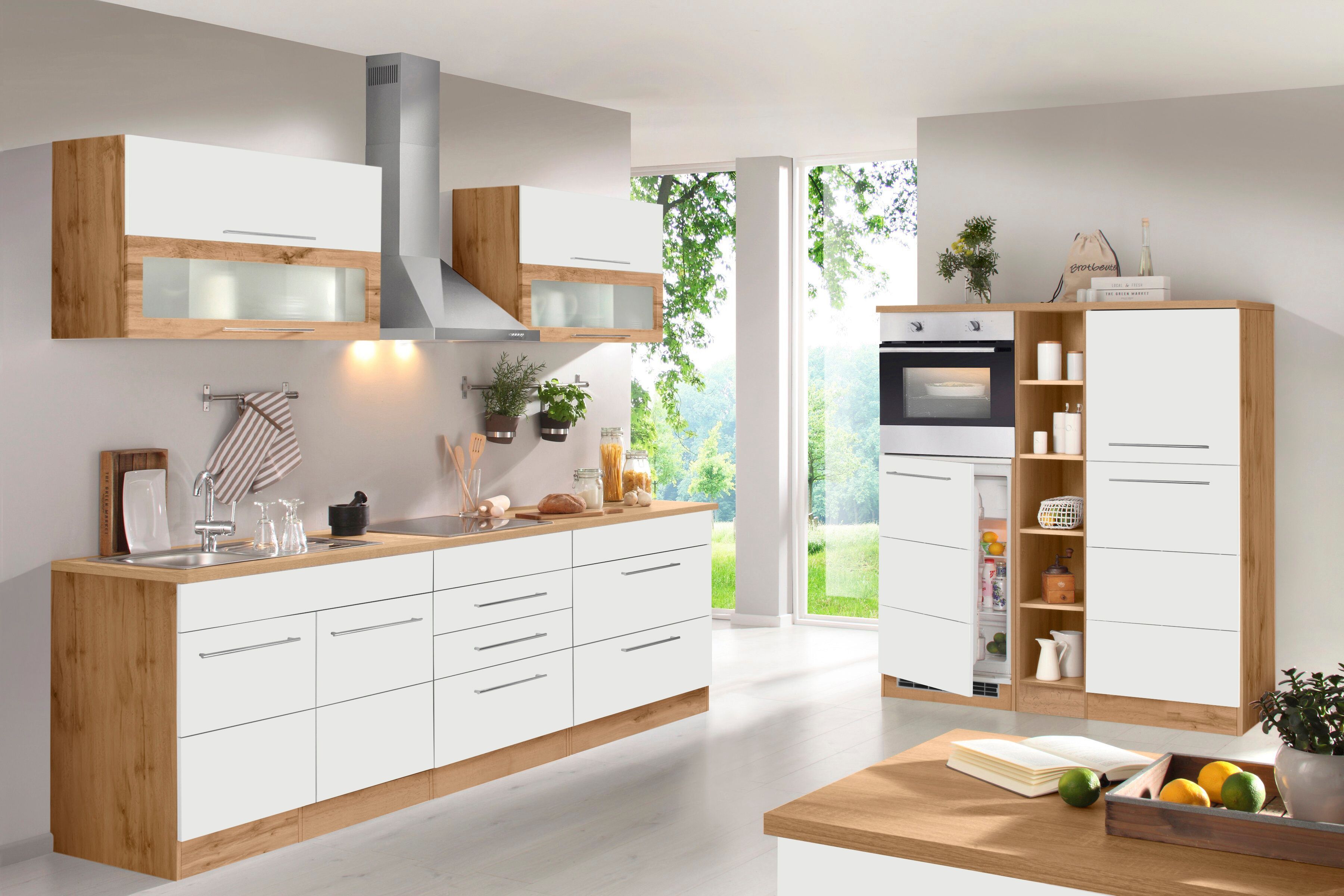 Spülenschrank KOCHSTATION "KS-Wien", weiss (weiß, wotaneiche), B:100cm H:85cm T:60cm, Holzwerkstoff, Schränke, Spülenschrank, Breite 100 cm, inkl. Einbauspüle weiß, wotaneiche wotaneiche, B/H/T: 100cm x 85cm x 60cm