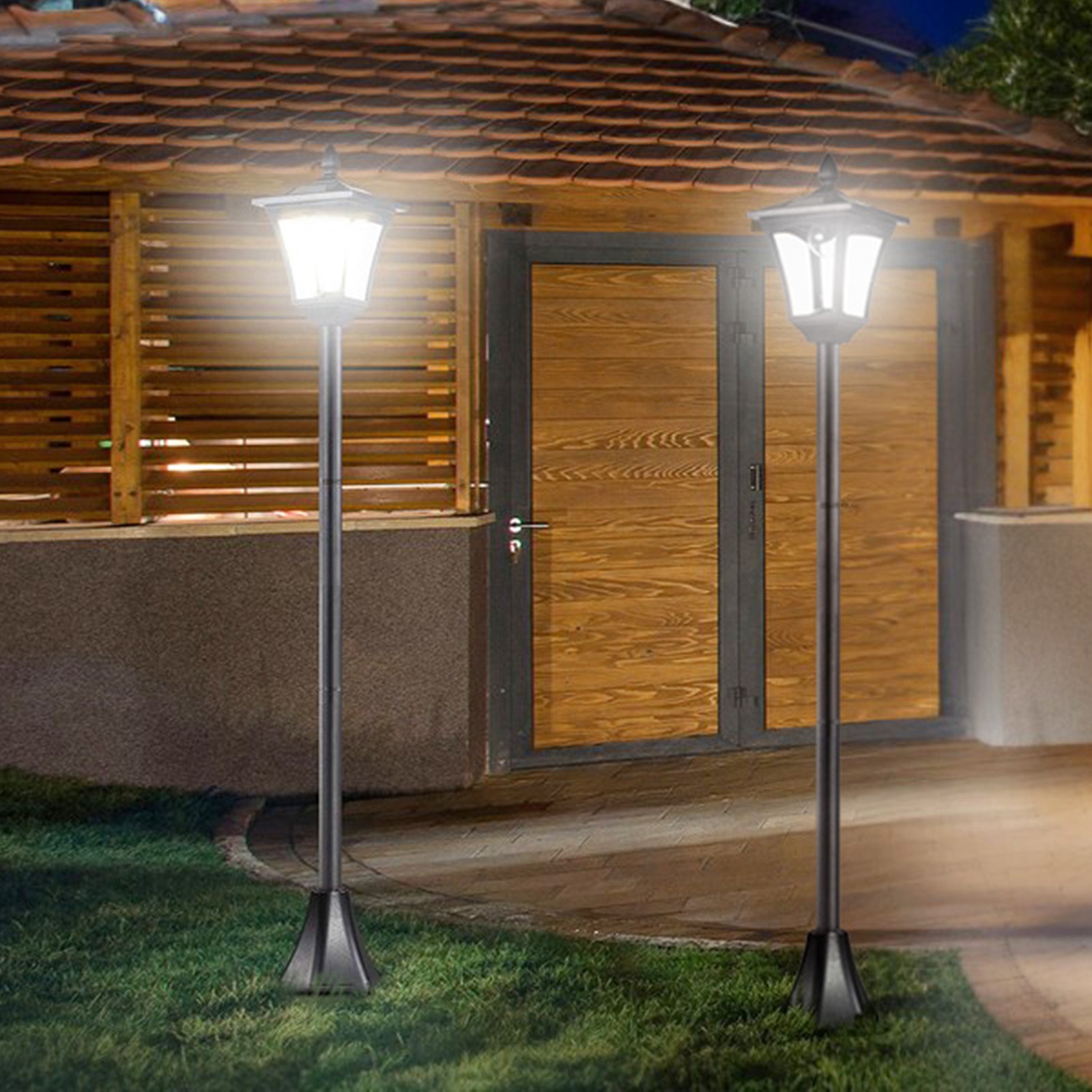 Outsunny Set 2 Lampioncini Solari da Esterno Impermeabili IP44, 18x18x160cm, Nero   Aosom Italy