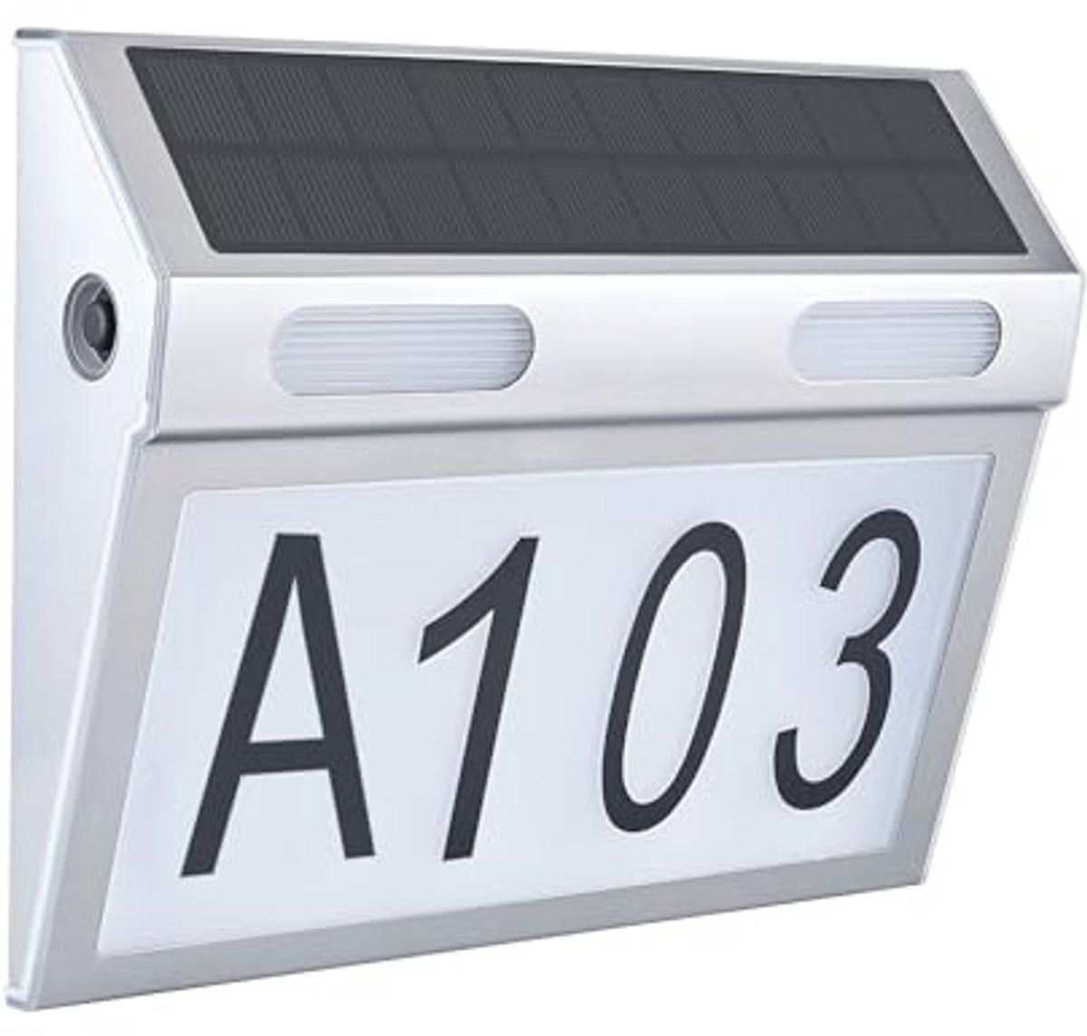 Modern verlicht huisnummer op zonne-energie van roestvrij staal met LED-verlichting
