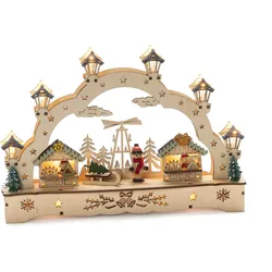 Konstsmide Weihnachtsbeleuchtung  Holzsilhouette 2 Häuser und Junge
