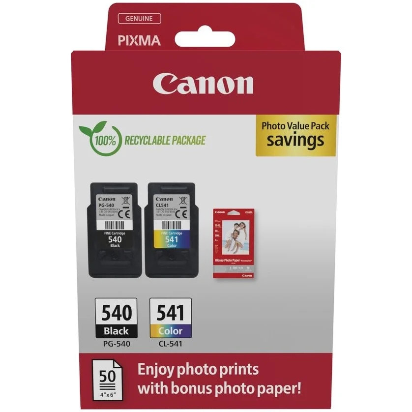 Canon PG-540 en CL-541 inktcartridges set met zwart en meerkleurig fotopapier voor Canon PIXMA inkjetprinters