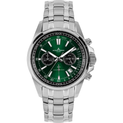 Chronograph JACQUES LEMANS "Liverpool", grün (silberfarben, grün, grün), Armbanduhren, Herren, silberfarben, Chronograph, Quarzuhr, Armbanduhr, Herrenuhr, Edelstahlarmband, analog, Tag