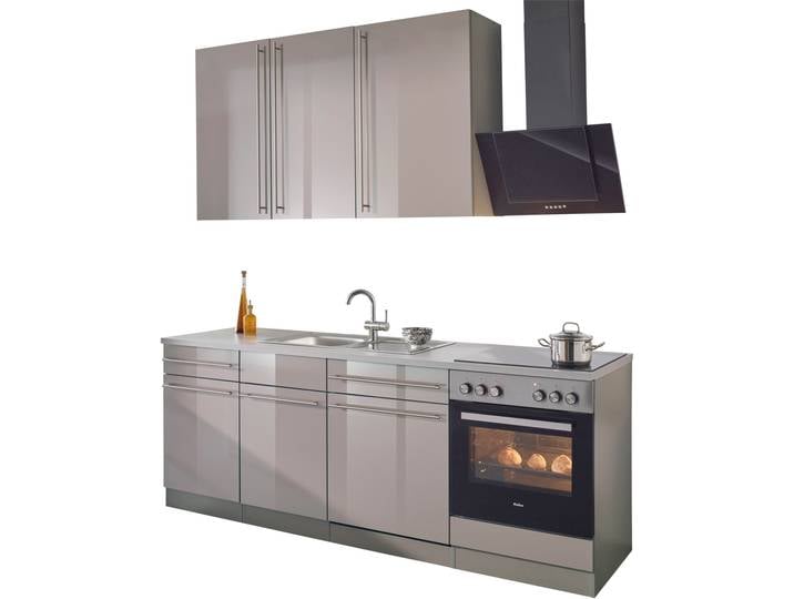 Küchenzeile, Holzwerkstoff, Braun & Trüffelfarben, 220×60 cm, Mit E-Geräten, Modern, WIHO KÜCHEN Chicago