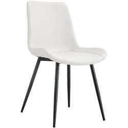 MODFU Esszimmerstuhl aus Kunstleder und Metall in Weiß/Schwarz, ergonomische Rückenlehne, rutschfeste Füße