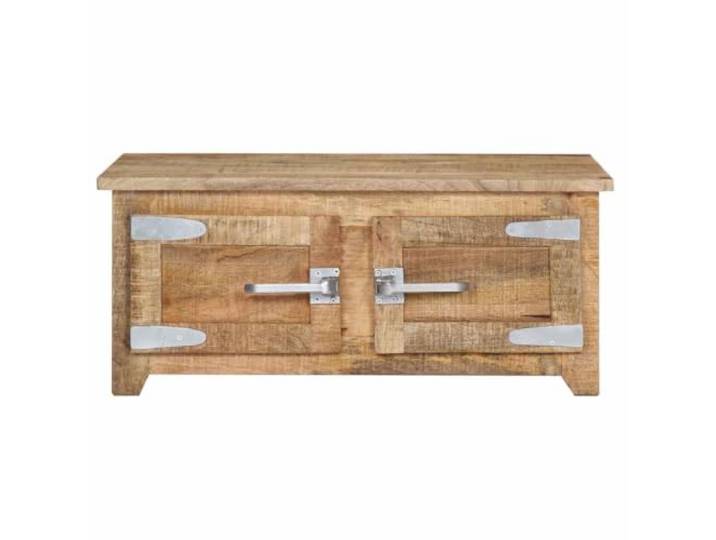 KKgypkn Sofatisch Mit Stauraum 70x70x30 cm Mangoholz Handgefertigt, 2 Türen, Robust Und Langlebig, Einzigartige Maserung