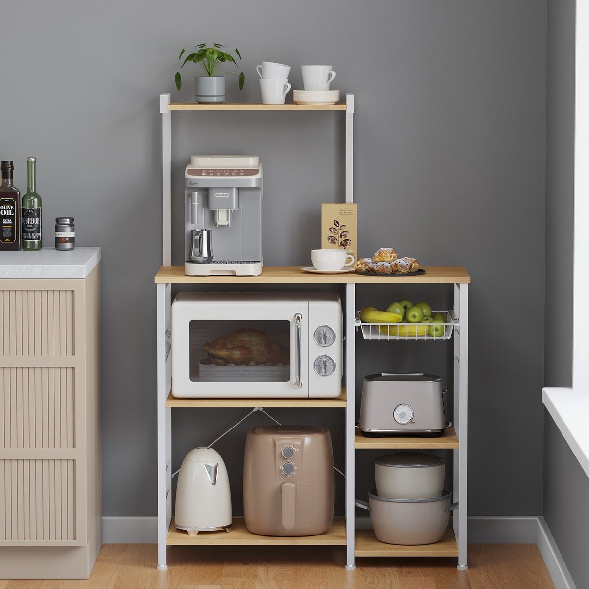 Keukenplank met metalen mand, staande bakkersplank