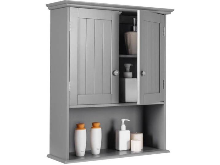 COSTWAY Armoire Murale de Salle de Bains Armoire à Pharmacie avec 2 Porte et 3 Etagères Rangement dont 1 Paroi Réglable Gris