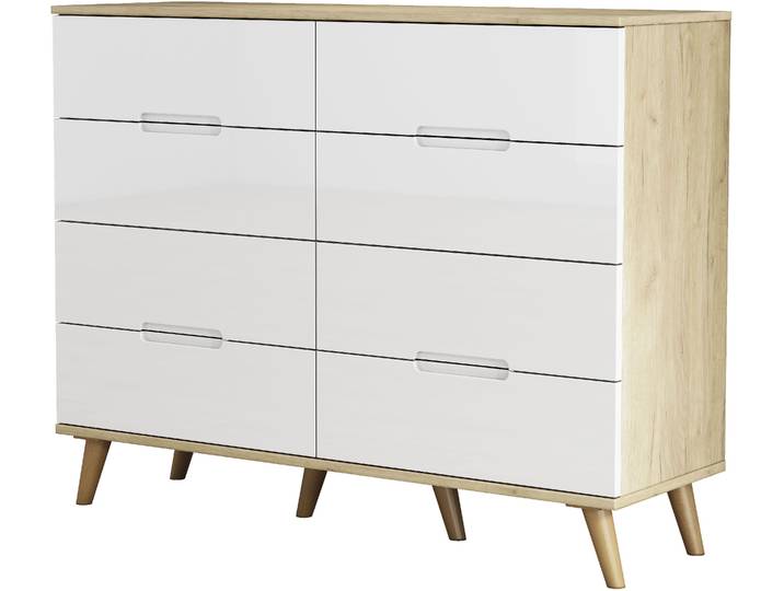 Kommode OTTO HOME Lund , weiß, B:120cm H:95cm T:40cm, Sideboards, Kommode, mit glänzenden Fronten, Griffmulden, helles Holzdekor, Breite 120 cm