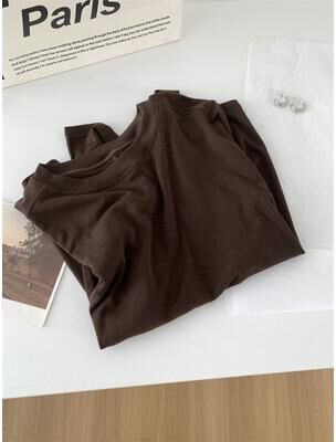 Multisell Products Hub Thin Soft Waxy Fit Splice Long Sleeve T shirt Women, Solid Color Backing Top coffee m