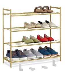 Relaxdays Stapelbares Schuhregal 4 Ebenen Gold