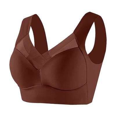 Damen Mittlere Unterstützung Sport-BH Bustier Drahtlos Geformte Tasse Shirt Gefüttert Übergröße Fitness Fitnesstraining Freizeit Sport Atmungsaktiv Weich nahtlos Gitter Dunkelgrau Leichte Kaffee