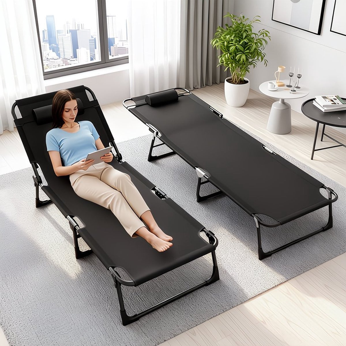 Opvouwbare Ligstoel met Matras en Verstelbare Rugleuning – Inklapbare Relaxstoel