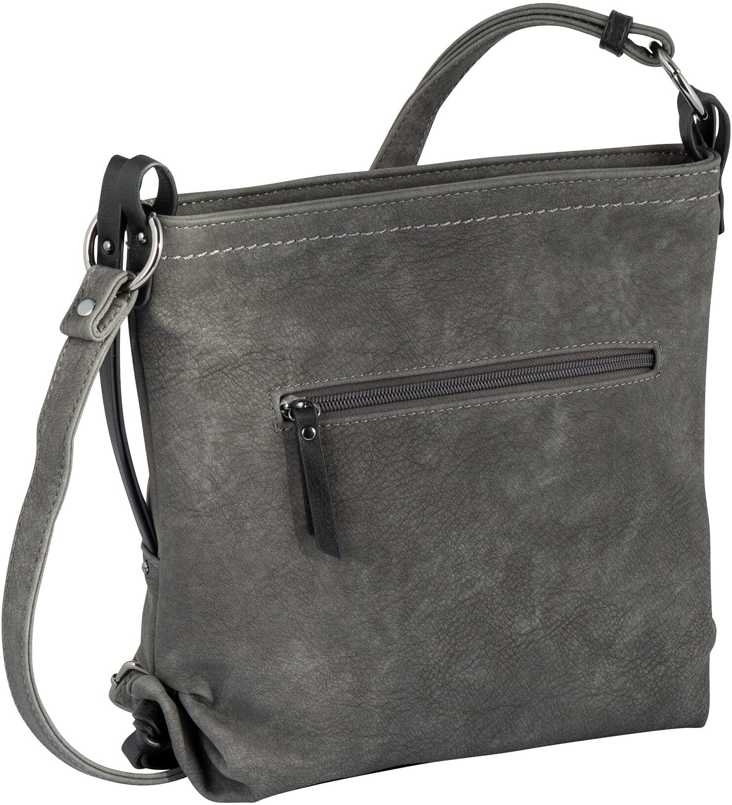 Umhängetasche TOM TAILOR "ELIN", Damen, Gr. B/H/T: 28,5cm x 26cm x 9cm, grau, Lederimitat, Taschen Umhängetasche, mit seitlichen Zierbändern grau B/H/T: 28,5cm x 26cm x 9cm