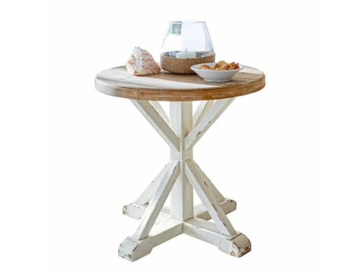 Loberon Beistelltisch Frapelle, antikweiß/braun Tannenholz, Aufwendiges Gestell, Mit Antik-Patina & Shabby-Note
