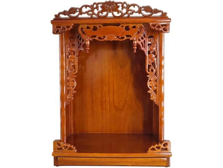 OWIEN Wand-/Tisch-Holz-Buddhistischer Altar, Guan Gong Guanyin Pooja Statue Vitrine(Walnut,42cm/16.5in)