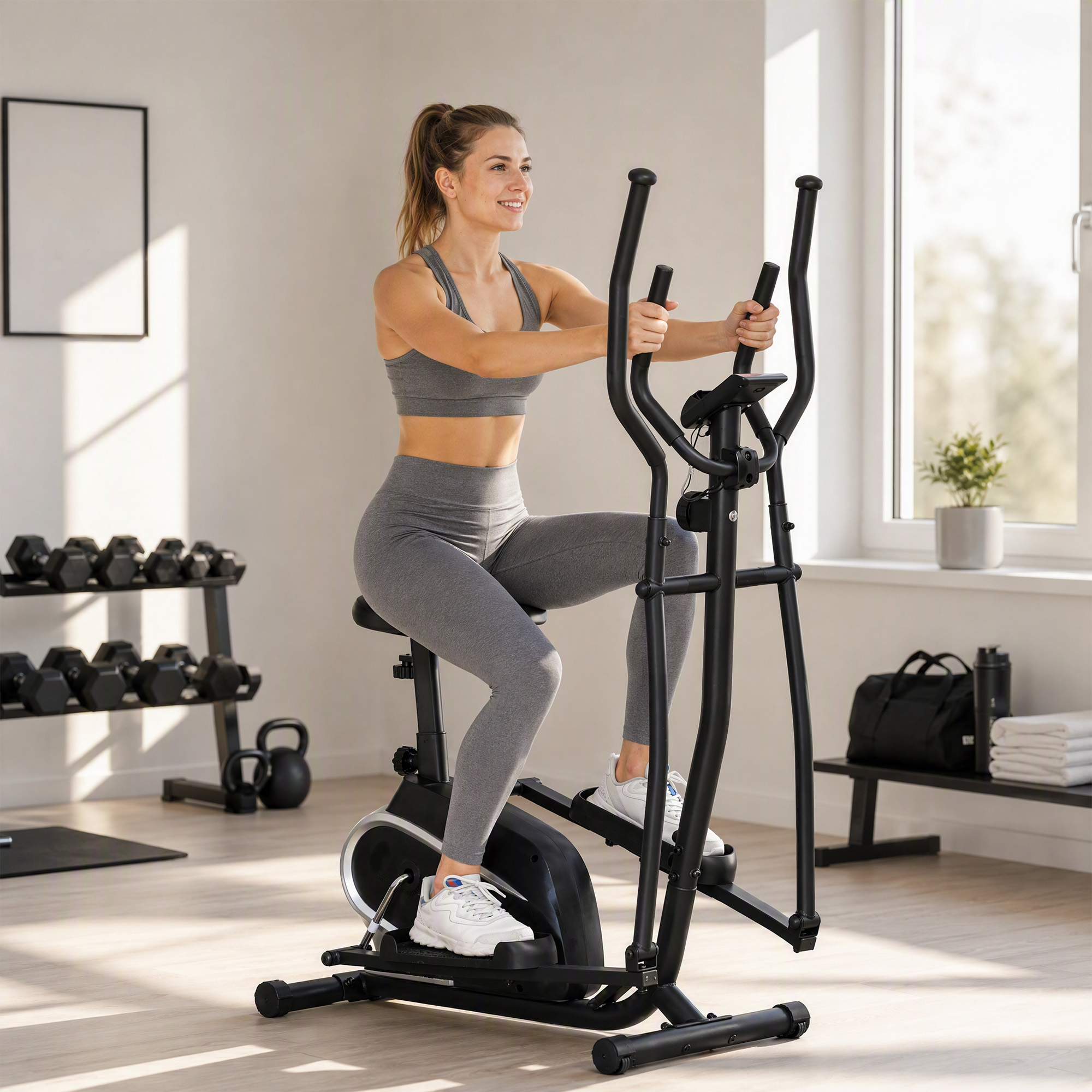 Homcom Cyclette Bici Ellittica Magnetica con Schermo LCD, 8 Livelli di Resistenza e Sedile Regolabile, 103x62x151cm Nero Aosom