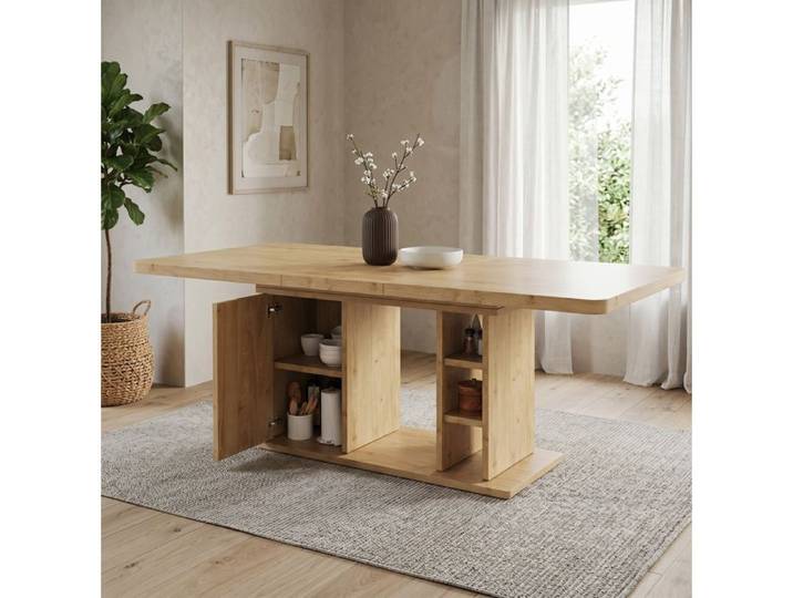 COVREO Table a manger extensible 140-180 x 80 cm avec rangement MDF decor chene style scandinave