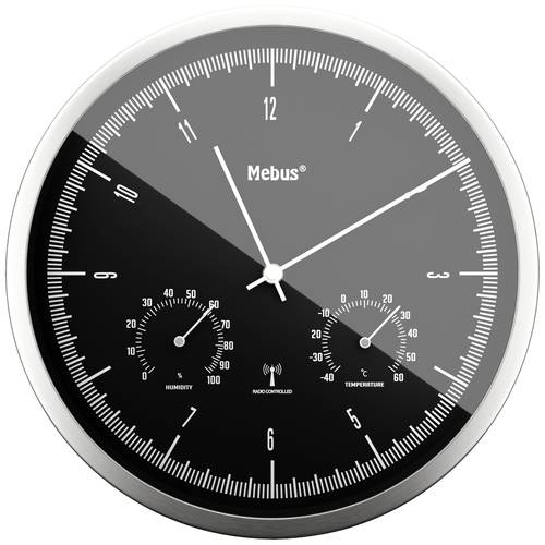 Mebus 19777 Funk Wanduhr 25cm x 50mm Silber Leisegang-Uhrwerk