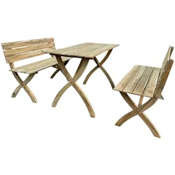 Hardin 1fachgut Gartensitzgruppe aus Holz mit Tisch und 2 Bänken - Naturbelassen