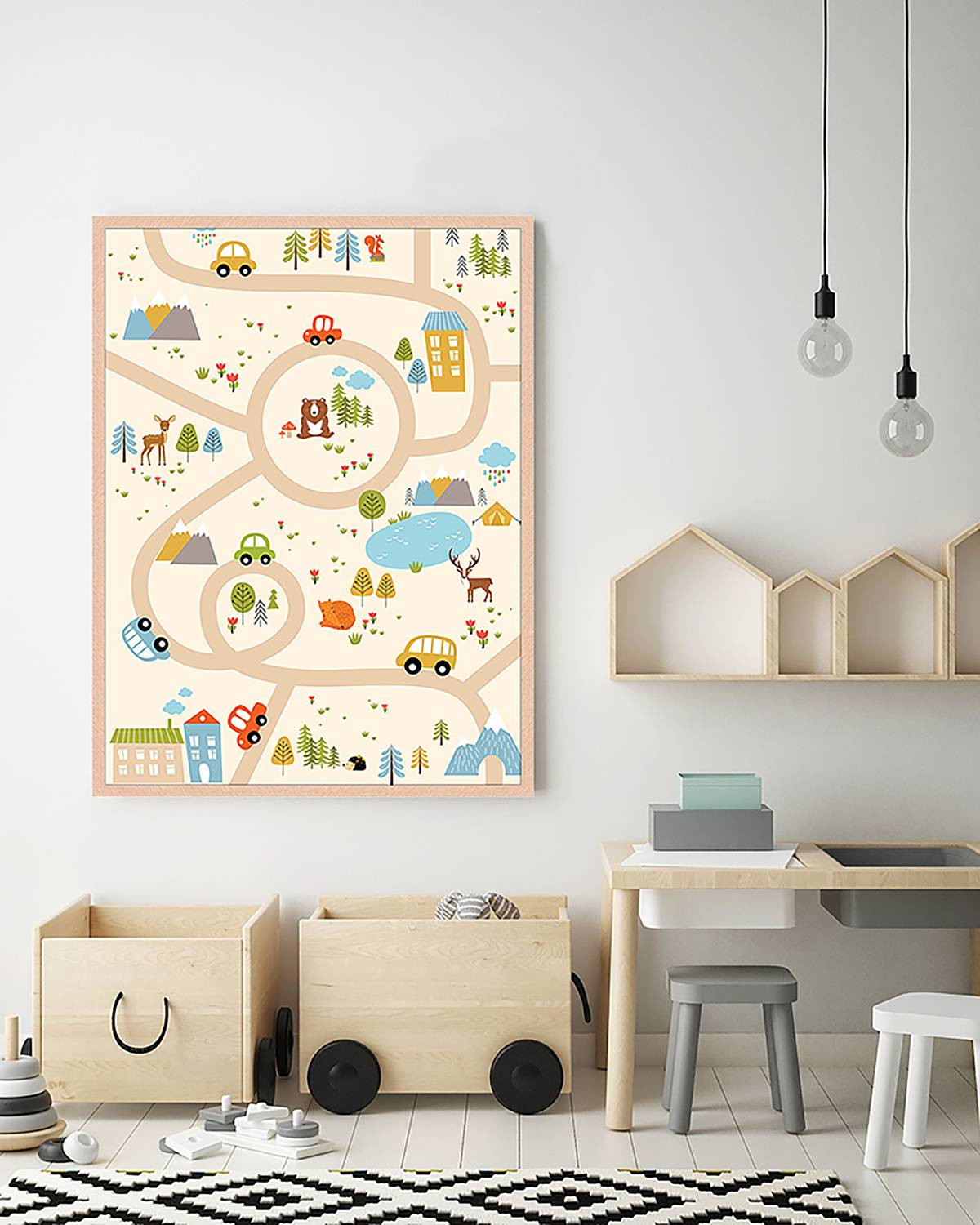 home24 The Town abstracte wanddecoratie met stad illustratie, meerdere kleuren, 63 x 83 cm