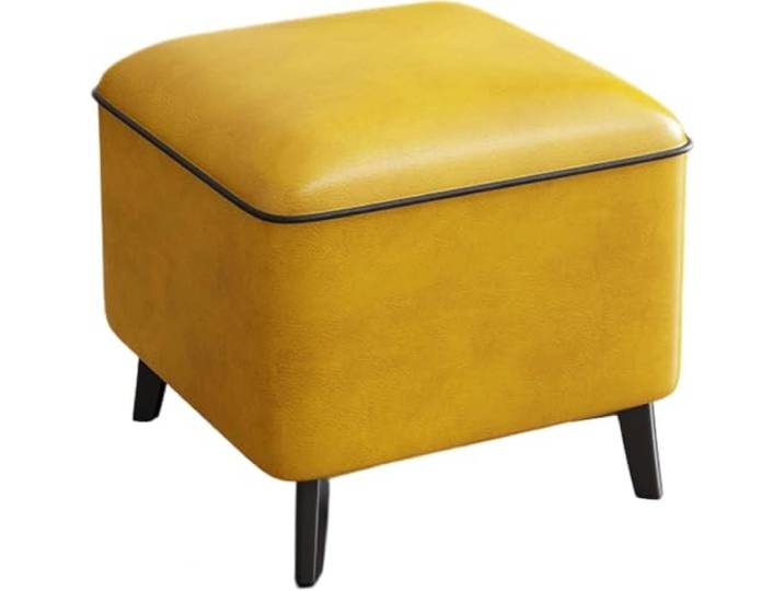 Fußhocker, kleiner PU-Hocker, Schuhwechselhocker aus Holz Kompakter, bequemer Fußhocker für Wohnzimmer, Schlafzimmer und Eingangsbereich(Yellow)