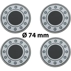 4 x Ø 74 mm Polymere Aufkleber / Schrauben-Optik / Nabenkappen, Felgendeckel
