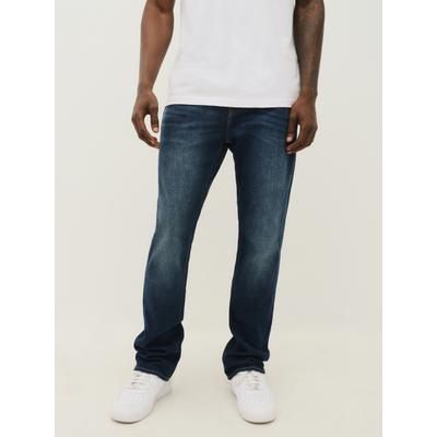 Straight-Jeans TRUE RELIGION "RICKY SN FLAP", Herren, Gr. 33, Länge 34, blau (damon schwarz wash), Denim/Jeans, Obermaterial: 98% Baumwolle, 2% Elasthan, leichte Abriebeffekte, straight fit lang, Jeans Straight-Jeans, Baumwollmischung, straight fit