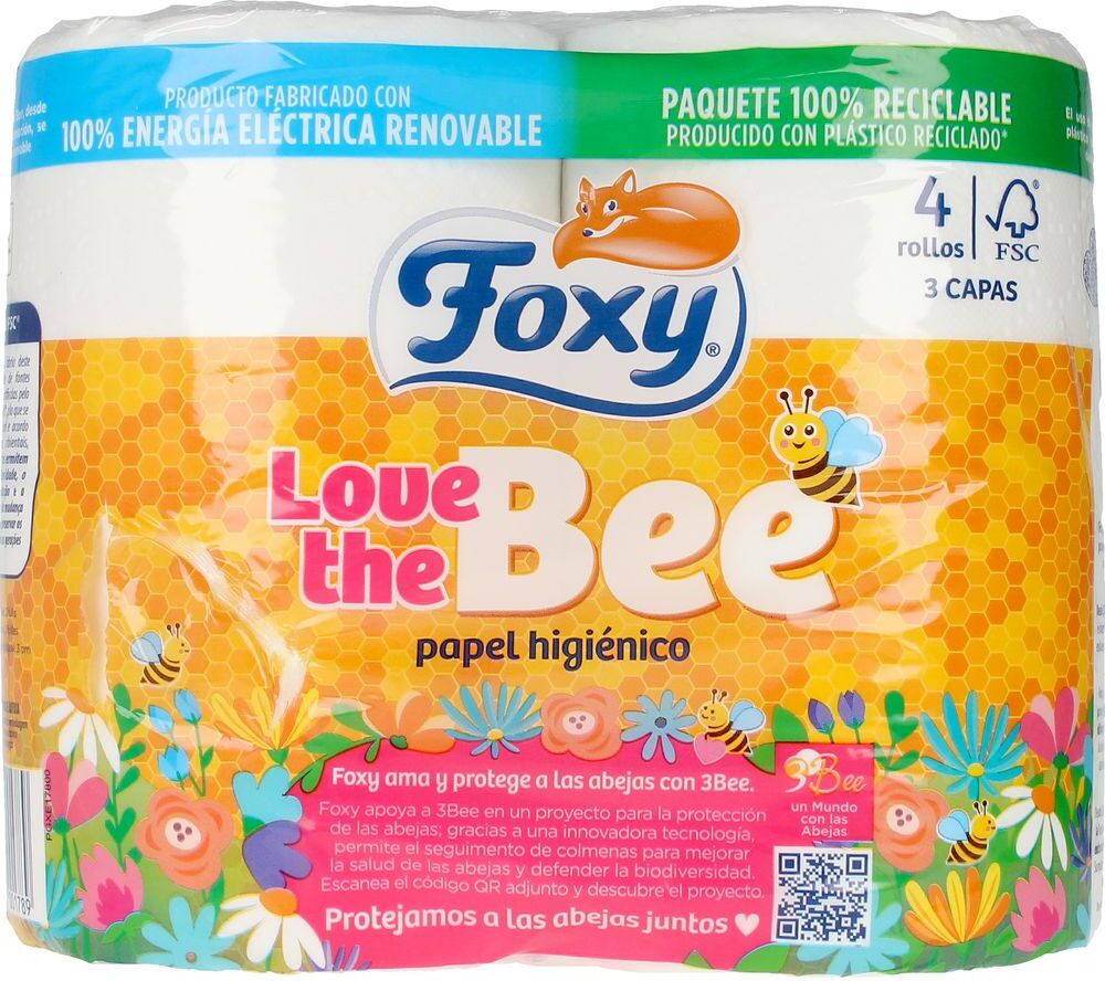Foxy Love The Bee papel higiénico 3 capas 4 rollos