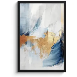 POSTER MIT RAHMEN Gold - Blau - Aquarell - Kunst - Modern Bilder mit Rahmen 40x60 cm