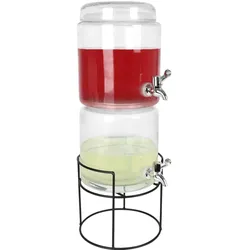 Casativo Doppel-Getränkespender, 2 x 3,8 L, mit Metallständer und Deckel, Getränkespender, Silber, Transparent