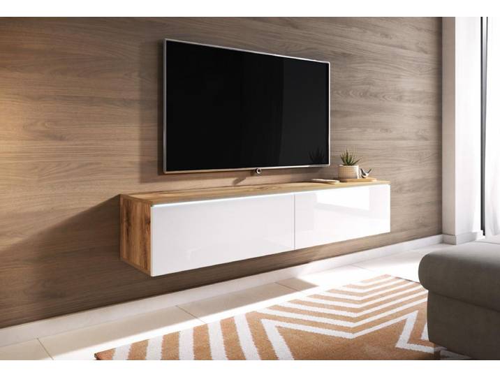 Meuble TV CERIEE 140 – chêne wotan / blanc brillant