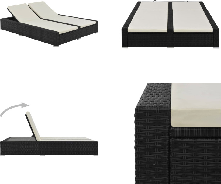 vidaXL Doppel Sonnenliege Poly Rattan Schwarz - Liege - Liegestühle - Rattan Sonnenliege - Rattan Sonnenliegen