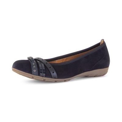 Ballerina GABOR, Damen, Gr. 40, Fleece, dunkelblau kombiniert, Veloursleder, Schuhe Ballerina, Businessschuh, Schlupfschuh mit Zierelementen in Metallicoptik