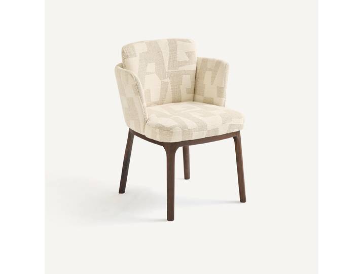 AM.PM Fauteuil de table, en noyer et tissu jacquard, JABOTE Beige Craie Écume