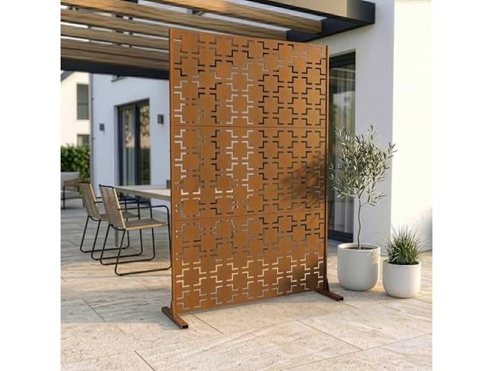 casa.pro Trennwand Basciano Raumteiler 180 x 120 cm Balkonsichtschutz Outdoor Indoor Raumtrenner Terrasse Garten Stahl Paravent freistehend Metall Braun