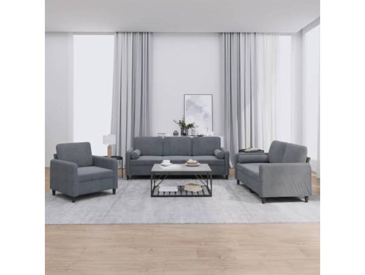 HEFZGDB 3-TLG. Sofagarnitur mit Kissen Dunkelgrau Samt – Weiches Samt Sofa Set mit robustem Gestell, bequemer Sitzfläche und praktischen Rollkissen für Entspannung und Fernsehen,