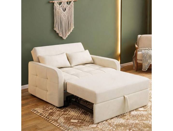 Canapé-lit beige 2 places convertible 180x127 cm dossier réglable et mousse confort style contemporain