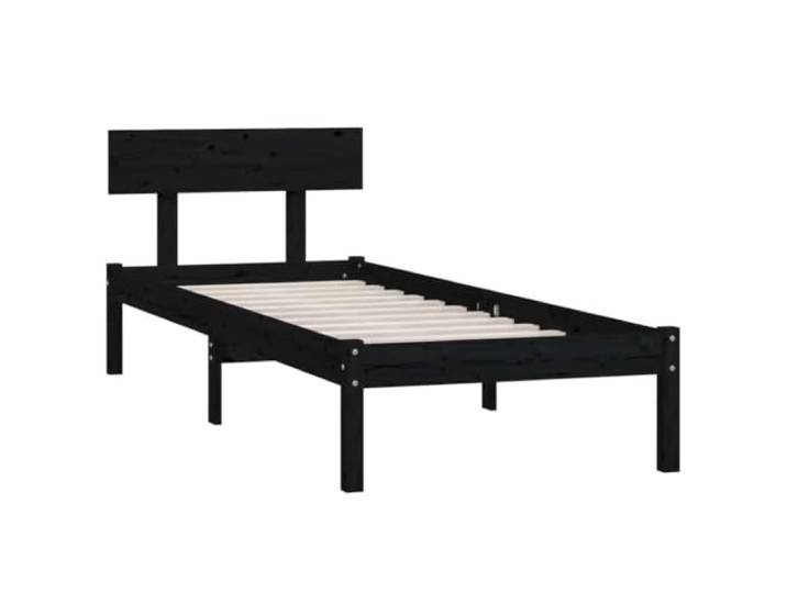 KTHLBRH Bettgestell aus Massivholz, schwarz, 75 x 190 cm, Small Single Lattenrost mit Kopfteil, Lattenrost aus Kiefernholz, einfacher Zusammenbau