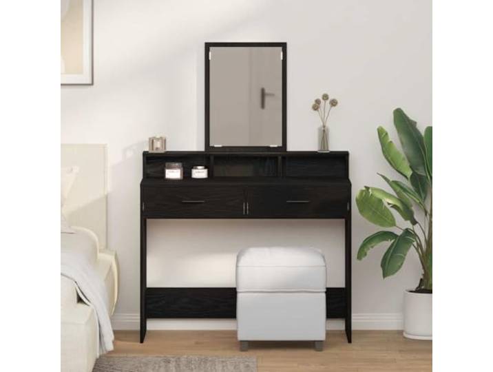 Schminktisch Schwarz Eichen-Optik 100 x 41 x 140 cm Holzwerkstoff Holzwerkstoff, robust, matte Oberfläche, Schubladen, Spiegel, Schlafzimmer, pflegeleicht, stabil, moderne Optik