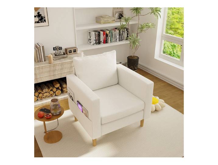 STILVORA Loungesofa mit Aufbewahrungstasche einsitziger Freizeitstuhl mit Kissen Beige, Relaxsofa mit bequemem Kissen und Seitentaschen, ideal für Innenräume im nordischen Stil und Leseecken