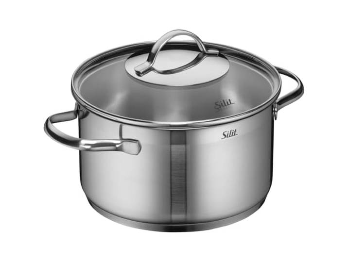 Silit Achat Kochtopf groß 20cm, Glasdeckel, Fleischtopf Induktion 3,3l, Edelstahl teilmattiert, unbeschichtet, backofengeeignet