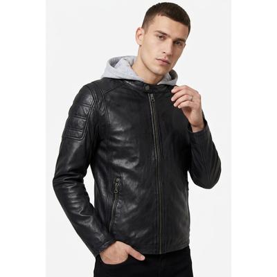 Lederjacke MAURITIUS "Rylo LAKEV", Herren, Gr. 3XL, schwarz, Obermaterial: 100% Schafsleder. Futter: 100% Baumwolle. Kapuze: 55% Baumwolle, 45% Polyester. Ärmelfutter: 100% Polyester, kontrastfarbene Details, unifarben, regular fit kurz, eingesetzt...